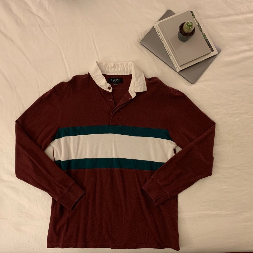 M Men's Long sleeve burgundy polo